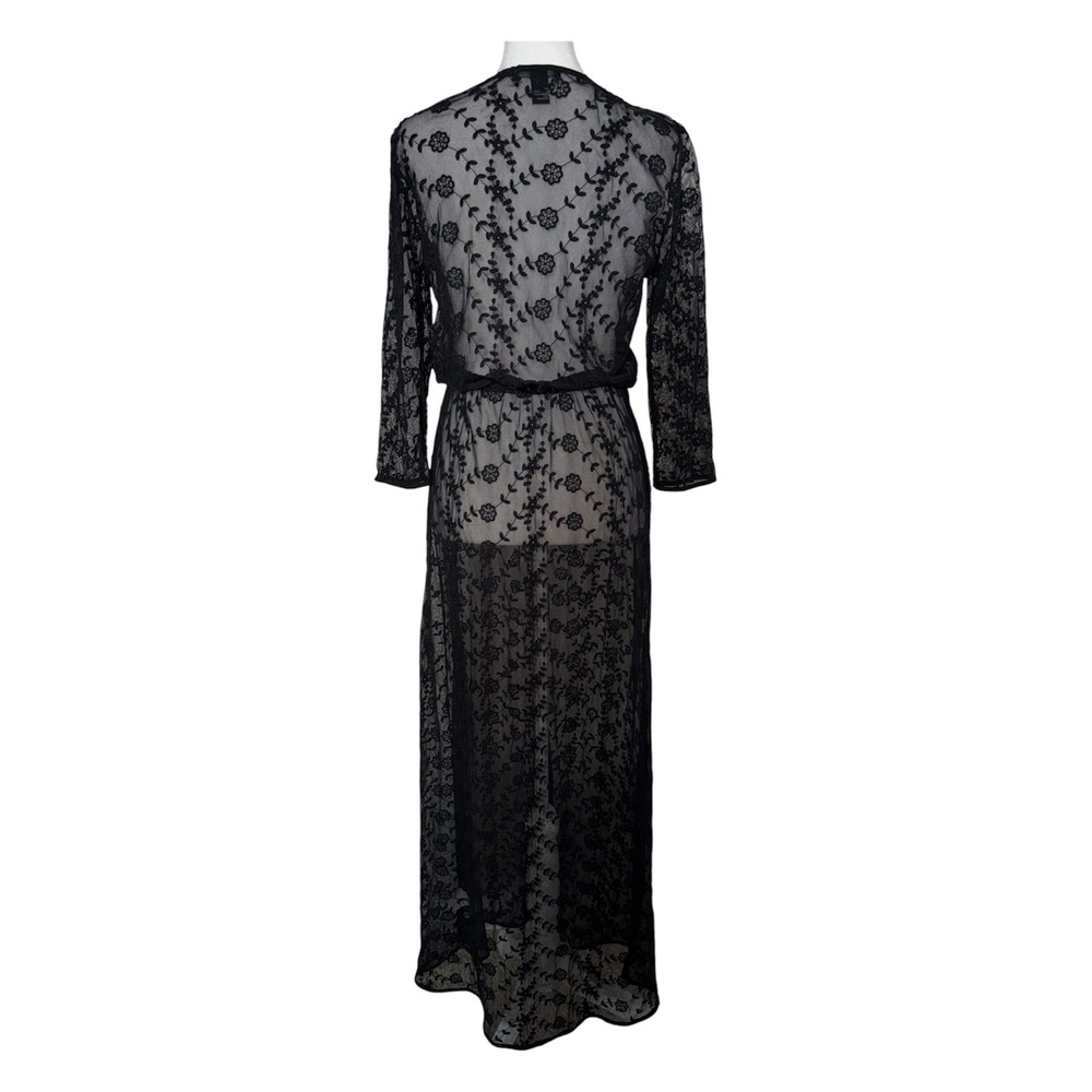 Whimsigoth Fairy Grunge Black Floral Embroidered Sheer Mesh Maxi Dress Womens S - Picture 3 of 9